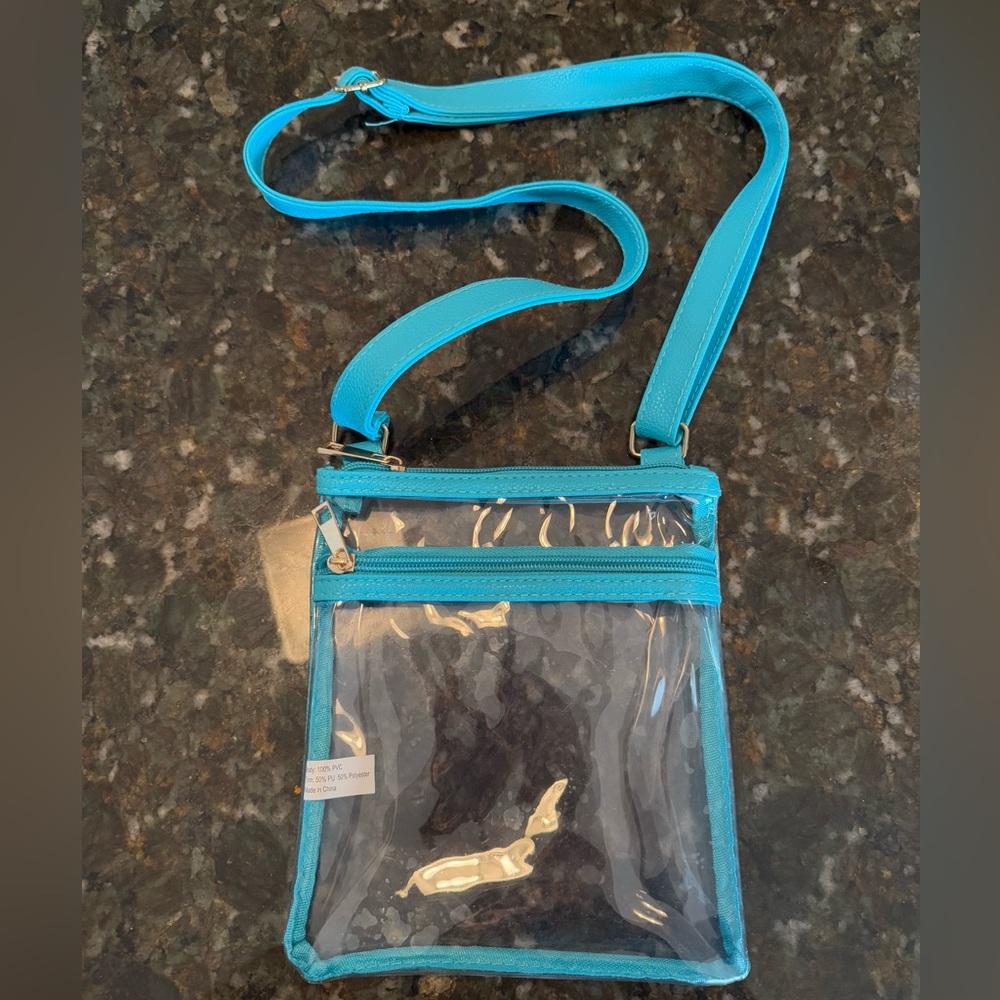 Teal clear cross body bag